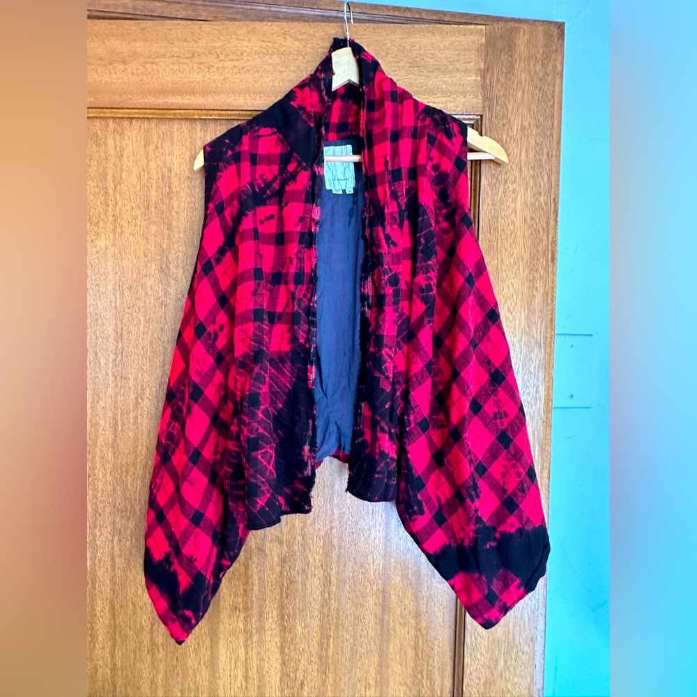Anthropologie Elevenses vest, XS, red and black checked